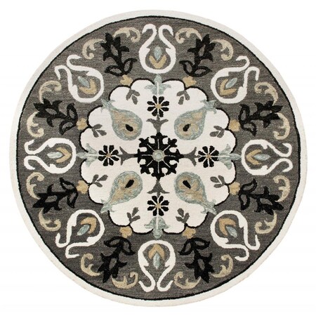 Palacedesigns 7 ft. Round Gray & White Floral Medallion Area Rug - Gray White - 7' PA3663309